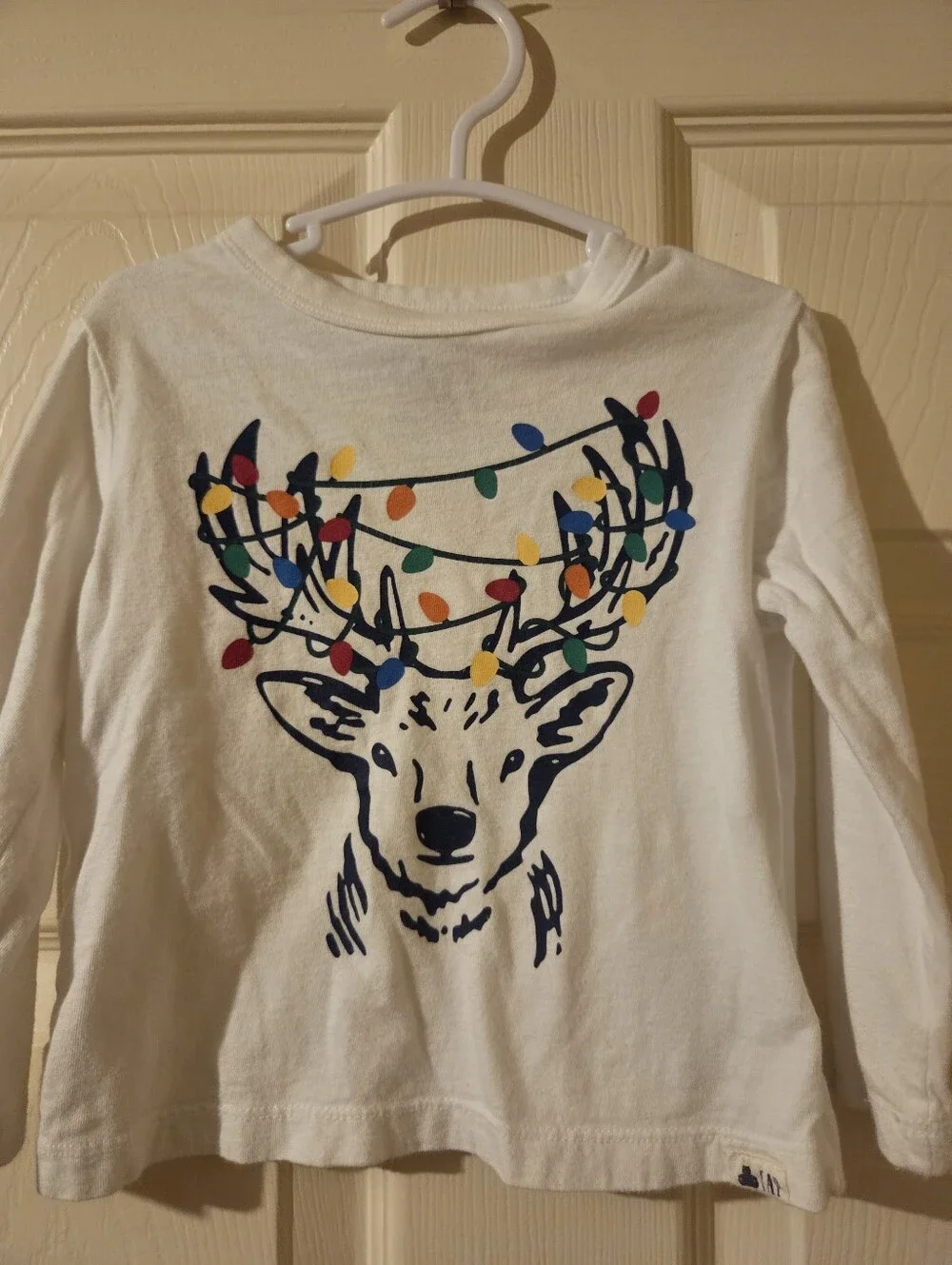 Baby Gap White Long-Sleeve Top with Festive Reindeer Print